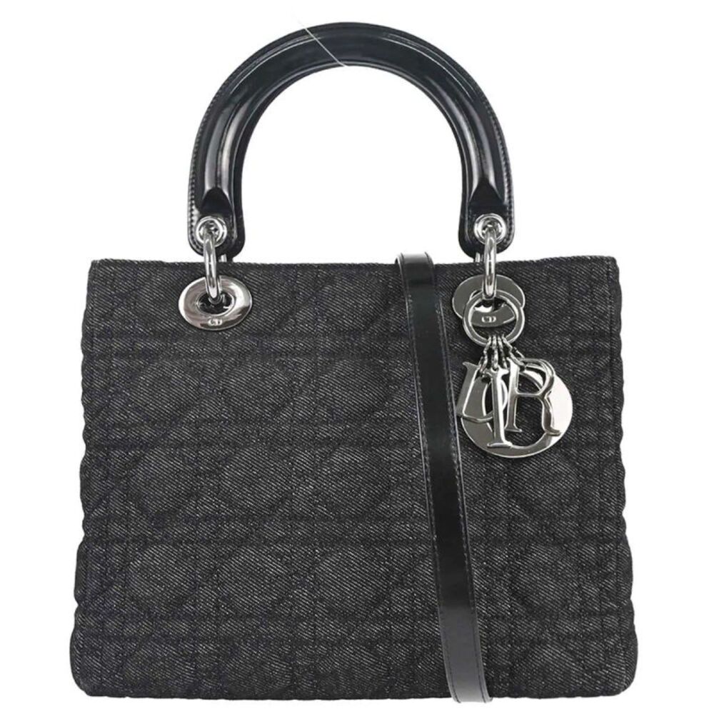 Christian Dior Vintage Lady Dior Cannage Quilt Denim Black Denim_Jeans Handbag - Picture 1 of 15